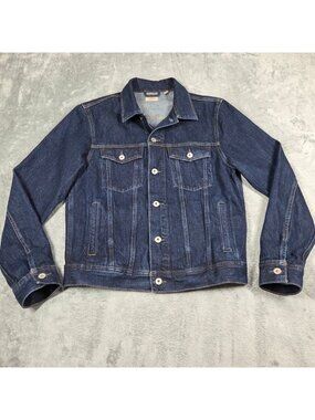J Crew Jacket Mens Medium Blue Rigid Denim Western Trucker Biker Rock Preppy